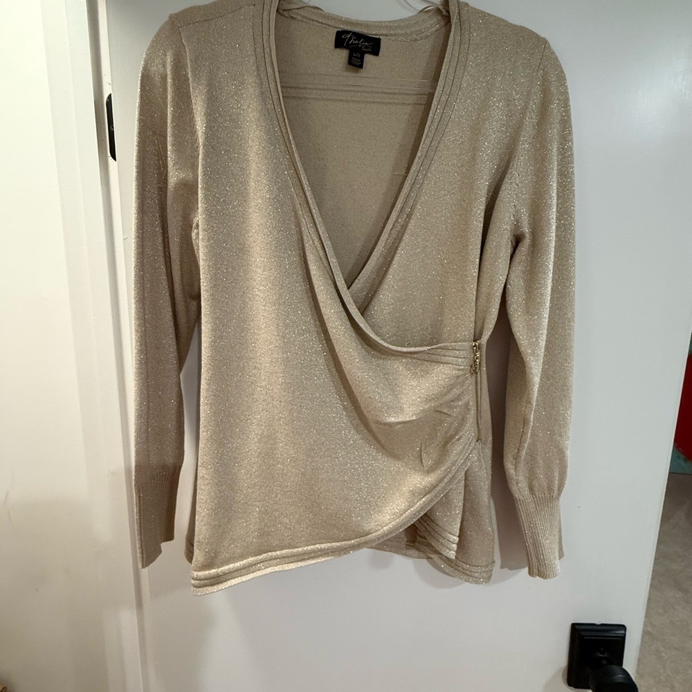 Tahari Shimmering Gold V-Neck Sweater